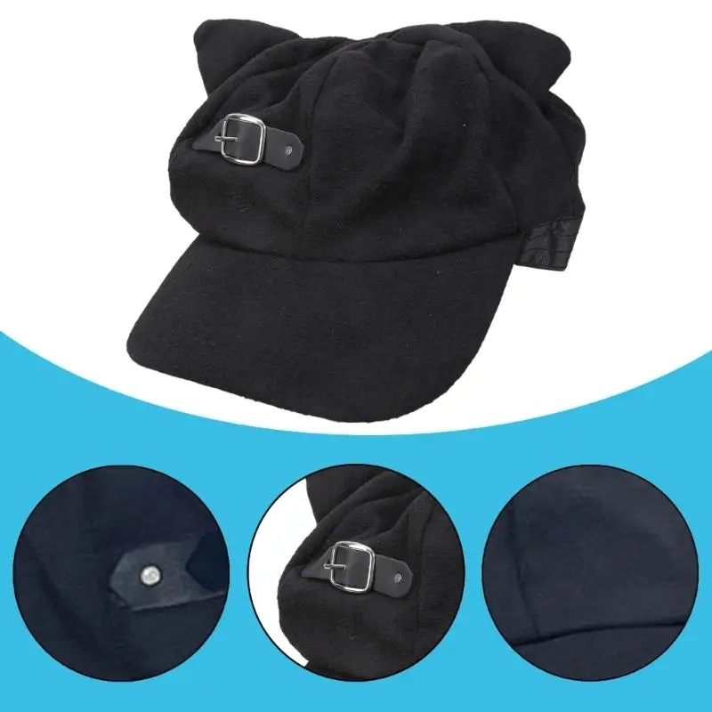 652F Lovely Devil Ear Hat for Adult 2000s Anime Belt Decors Hat Adjustable Newsboys Caps Casual Wear Street Dancing Hat