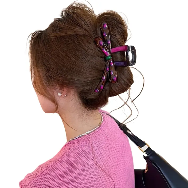 652F Fashionable Hair Claw Clip With Heart/Bowkinot Design Nonslip Strong Hair Grip Hair Claw For Women Ponytail Holder