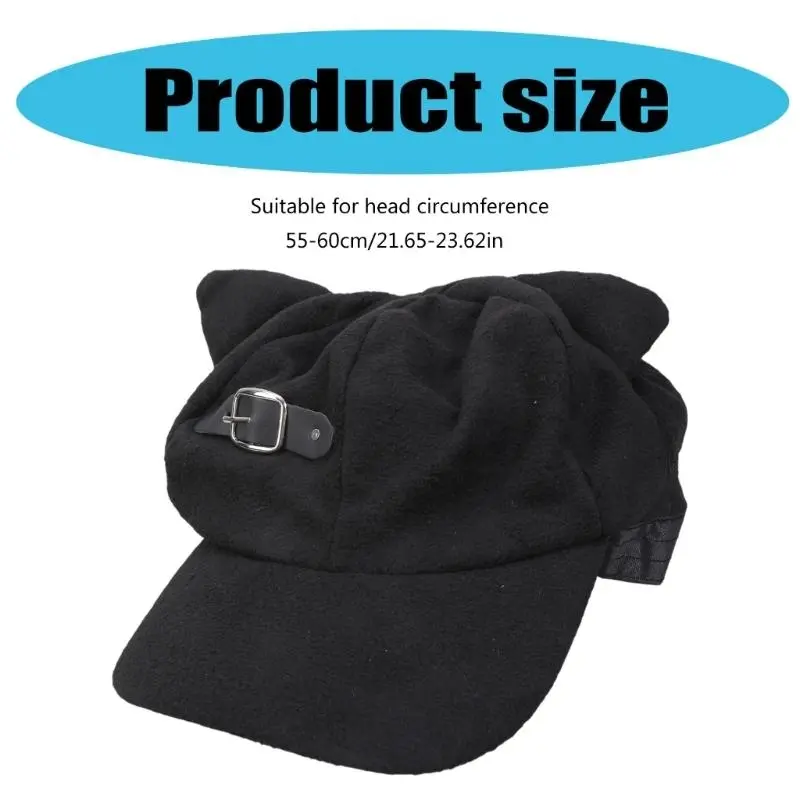 652F Lovely Devil Ear Hat for Adult 2000s Anime Belt Decors Hat Adjustable Newsboys Caps Casual Wear Street Dancing Hat