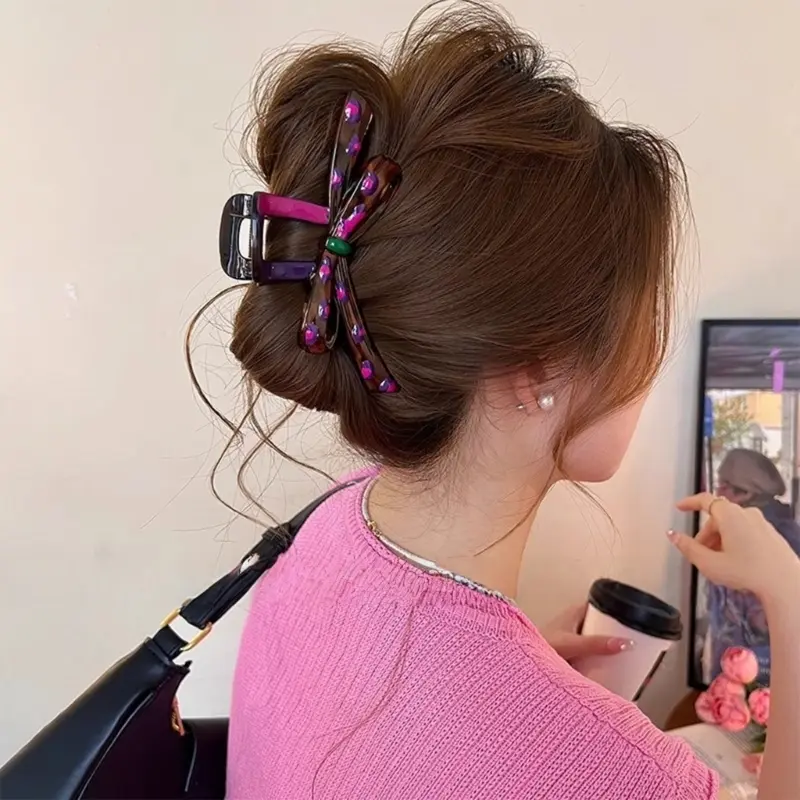 652F Fashionable Hair Claw Clip With Heart/Bowkinot Design Nonslip Strong Hair Grip Hair Claw For Women Ponytail Holder