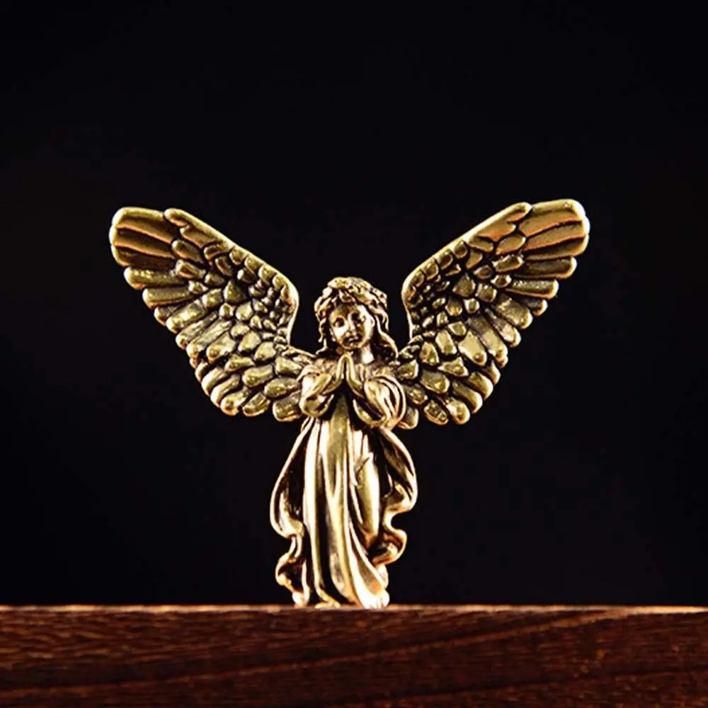 Vintage Brass Angel Cupid Statue Cute Blessed Six Winged Angel Figurines Exquisite Handmade Love Cupid Figurines