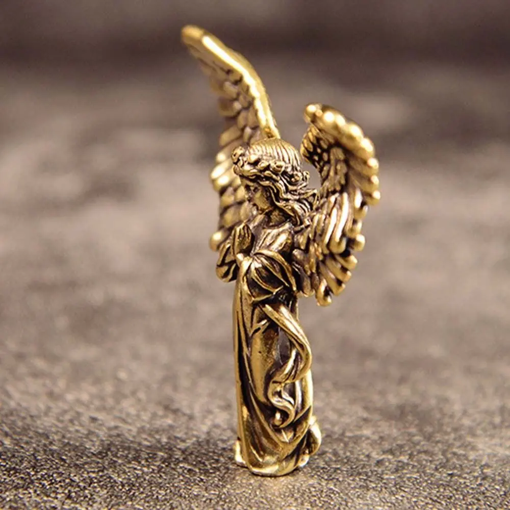 Vintage Brass Angel Cupid Statue Cute Blessed Six Winged Angel Figurines Exquisite Handmade Love Cupid Figurines