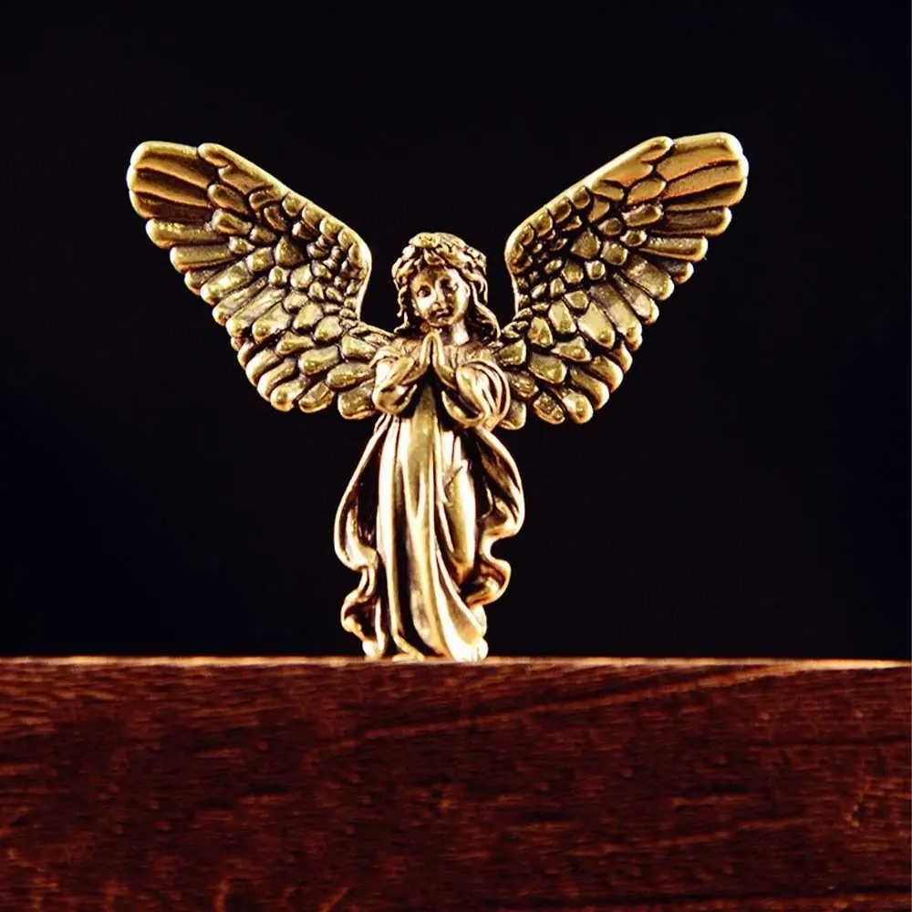 Vintage Brass Angel Cupid Statue Cute Blessed Six Winged Angel Figurines Exquisite Handmade Love Cupid Figurines