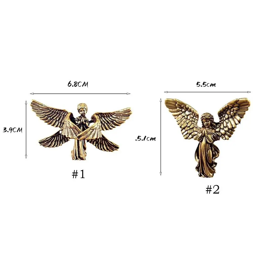 Vintage Brass Angel Cupid Statue Cute Blessed Six Winged Angel Figurines Exquisite Handmade Love Cupid Figurines