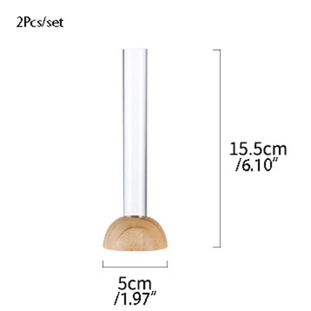 2 Pcs With Wooden Stand Bamboo Base Hydroponic Vase Stable Unique Hydroponic Plants Vase Shatterproof Clear Flower Vase Kitchen