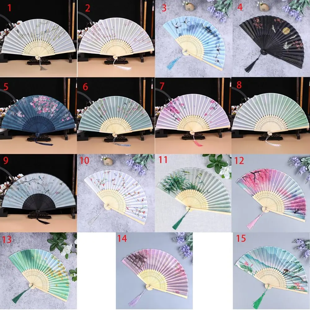 Portable No Deformation Folding Fan Handmade Handheld Props Fan Ancient Style Silk Fabric Wedding