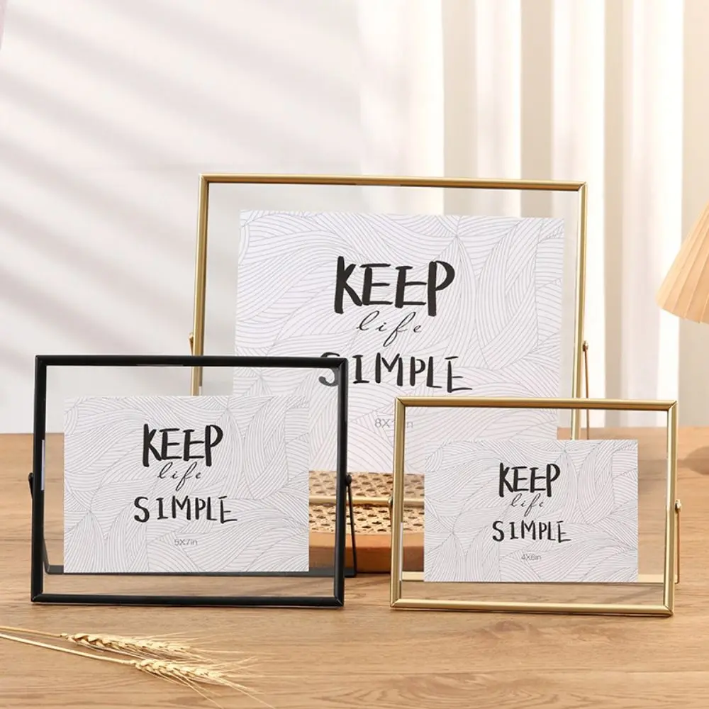Minimalist Style Metal Photo Frame Transparent Surface Free Standing Tabletop Decorative Frame Sturdy Horizontal