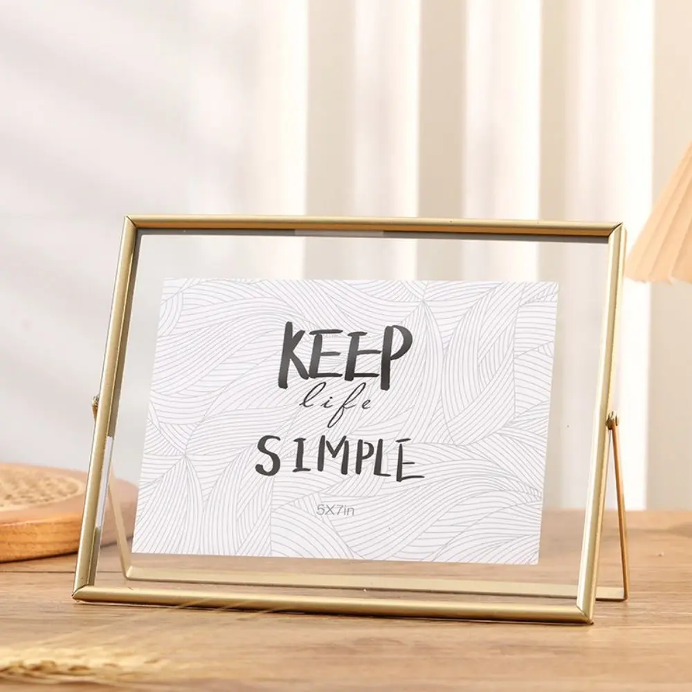 Minimalist Style Metal Photo Frame Transparent Surface Free Standing Tabletop Decorative Frame Sturdy Horizontal