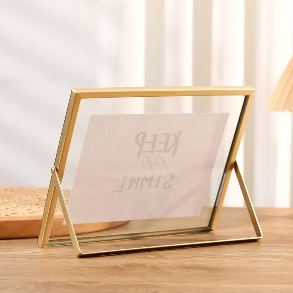 Minimalist Style Metal Photo Frame Transparent Surface Free Standing Tabletop Decorative Frame Sturdy Horizontal