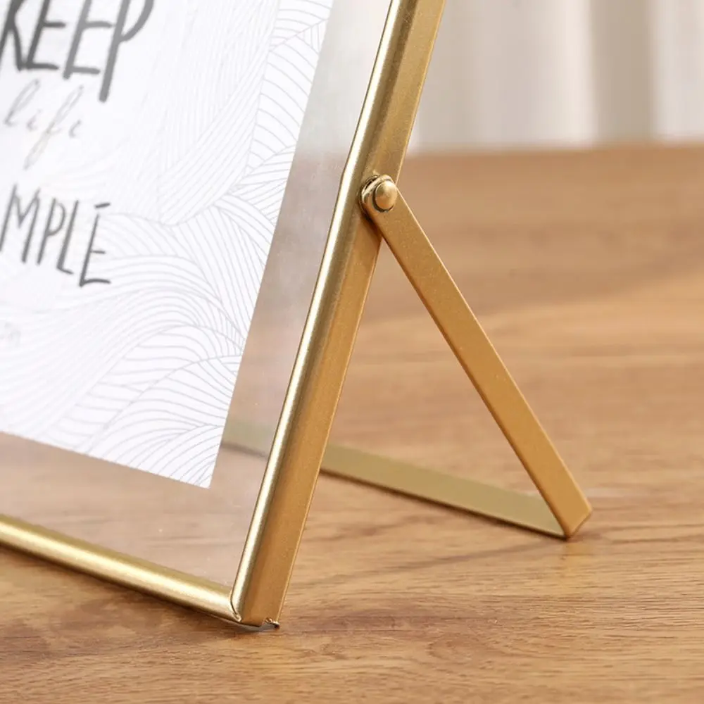 Minimalist Style Metal Photo Frame Transparent Surface Free Standing Tabletop Decorative Frame Sturdy Horizontal