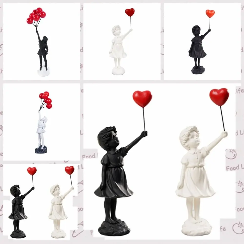 Delicate Resin Crafts Flying Balloon Girl Figurine Love No Odor Banksy Sculpture Black Balloon Girl Bookcase