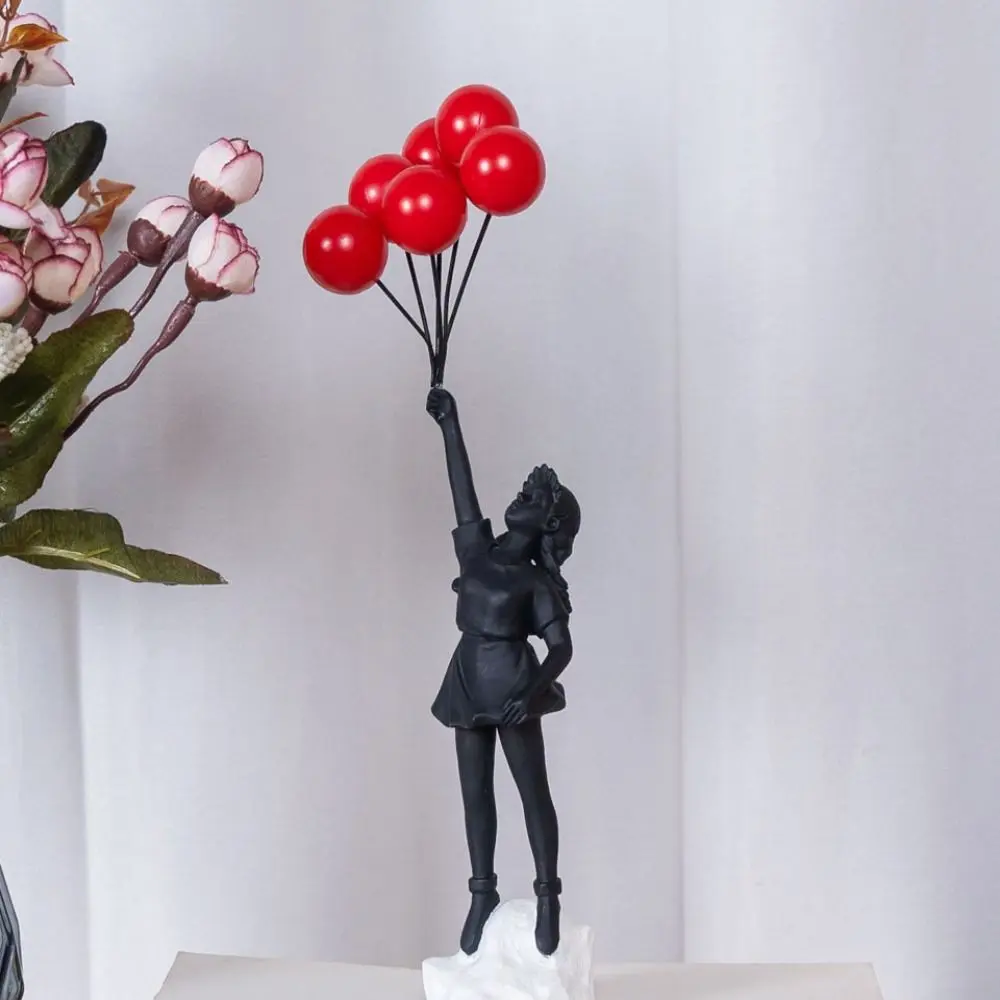 Delicate Resin Crafts Flying Balloon Girl Figurine Love No Odor Banksy Sculpture Black Balloon Girl Bookcase