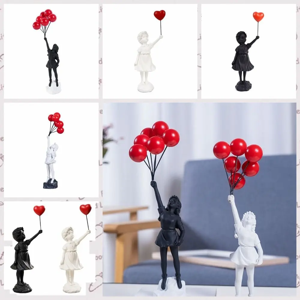 Delicate Resin Crafts Flying Balloon Girl Figurine Love No Odor Banksy Sculpture Black Balloon Girl Bookcase