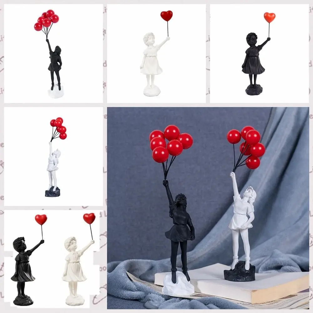 Delicate Resin Crafts Flying Balloon Girl Figurine Love No Odor Banksy Sculpture Black Balloon Girl Bookcase