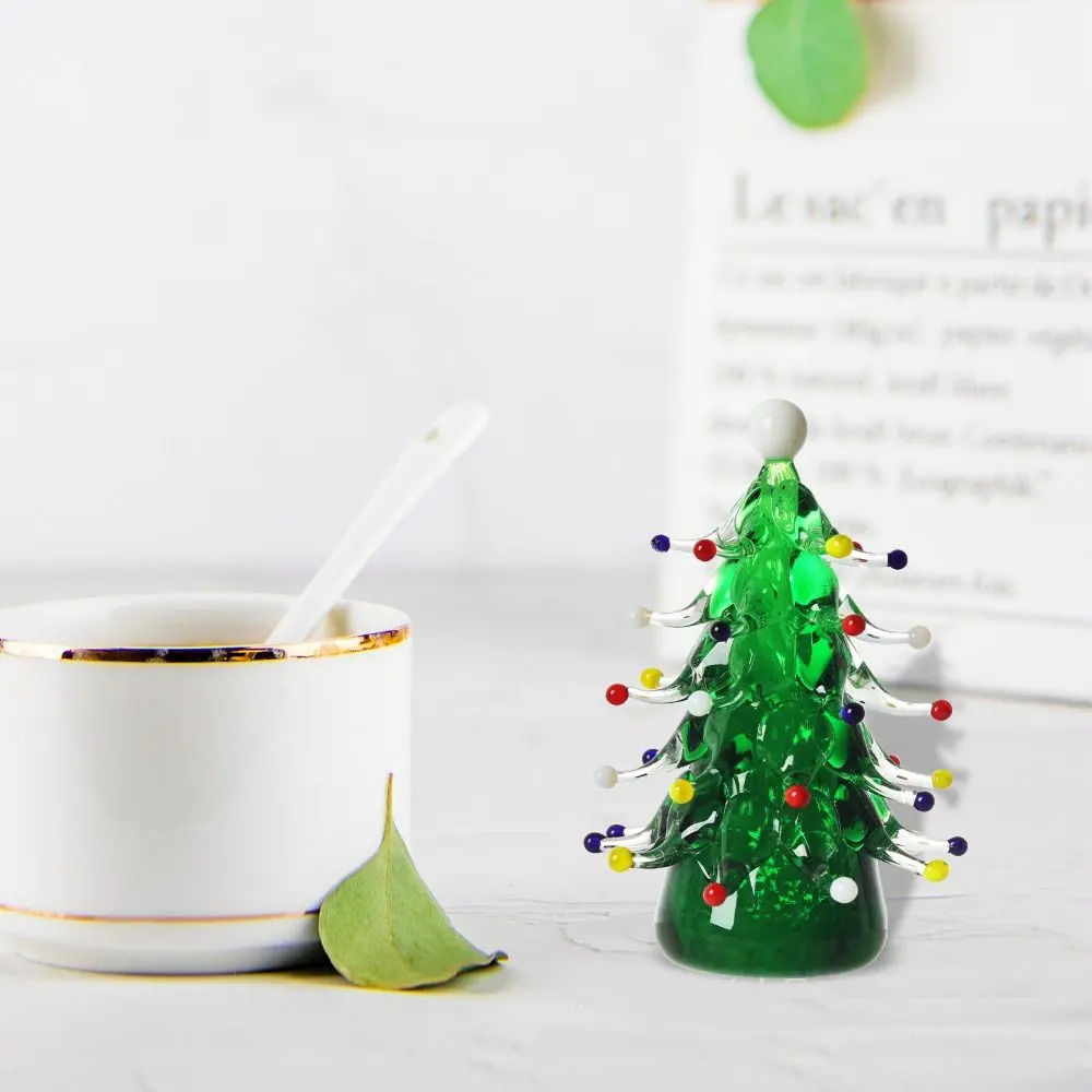 Glass Crystals Christmas Tree Figurine Statue Mini Christmas Tree Miniature Table Ornaments Handmade Crystals Ornaments