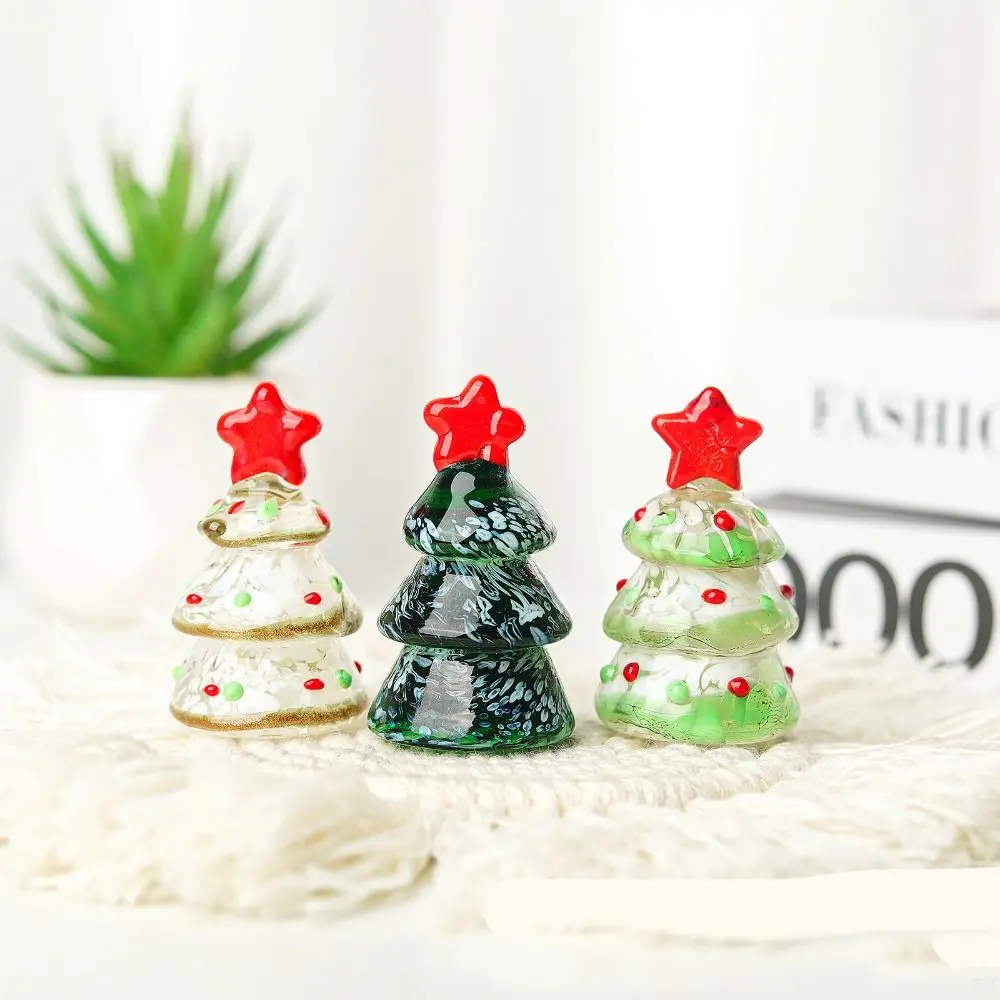 Glass Crystals Christmas Tree Figurine Statue Mini Christmas Tree Miniature Table Ornaments Handmade Crystals Ornaments