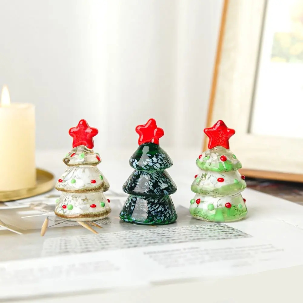 Glass Crystals Christmas Tree Figurine Statue Mini Christmas Tree Miniature Table Ornaments Handmade Crystals Ornaments