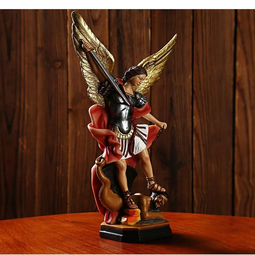 Classical Saint Milka Angel Statue Resin Saint Milka Angel Killing Demon God Sculpture Handmade Swords Angel Religious Statue