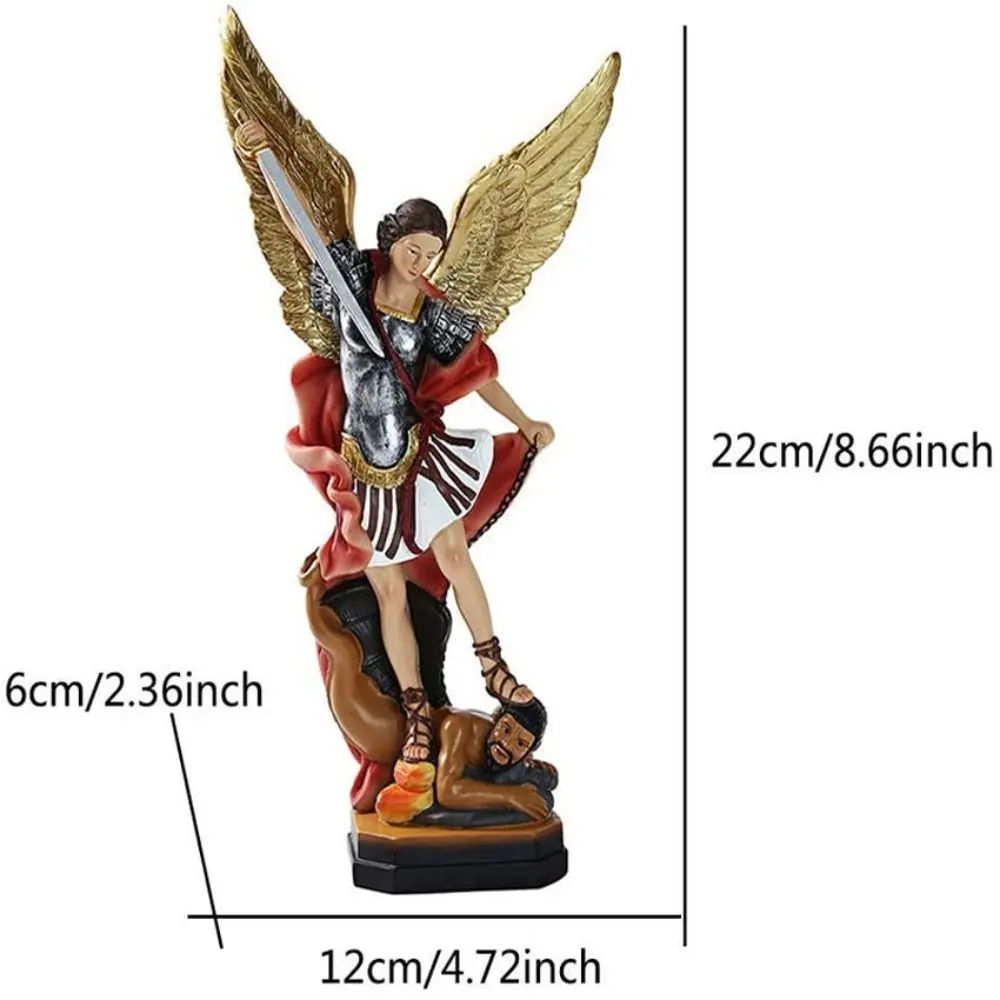 Classical Saint Milka Angel Statue Resin Saint Milka Angel Killing Demon God Sculpture Handmade Swords Angel Religious Statue