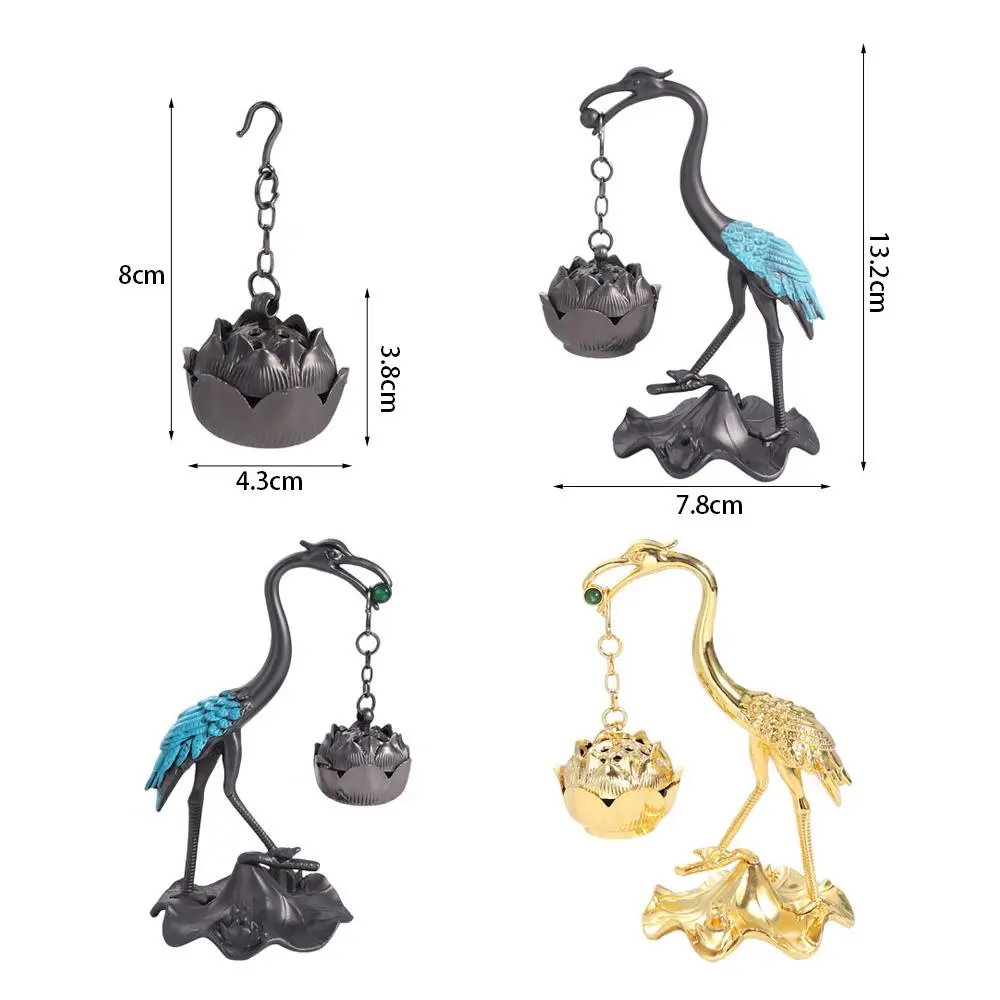 Crane Shape Crane Incense Holder Alloy Craft Handmade Lotus Crane Hanging Furnace Durable Antique Hanging Incense Tray Tea House
