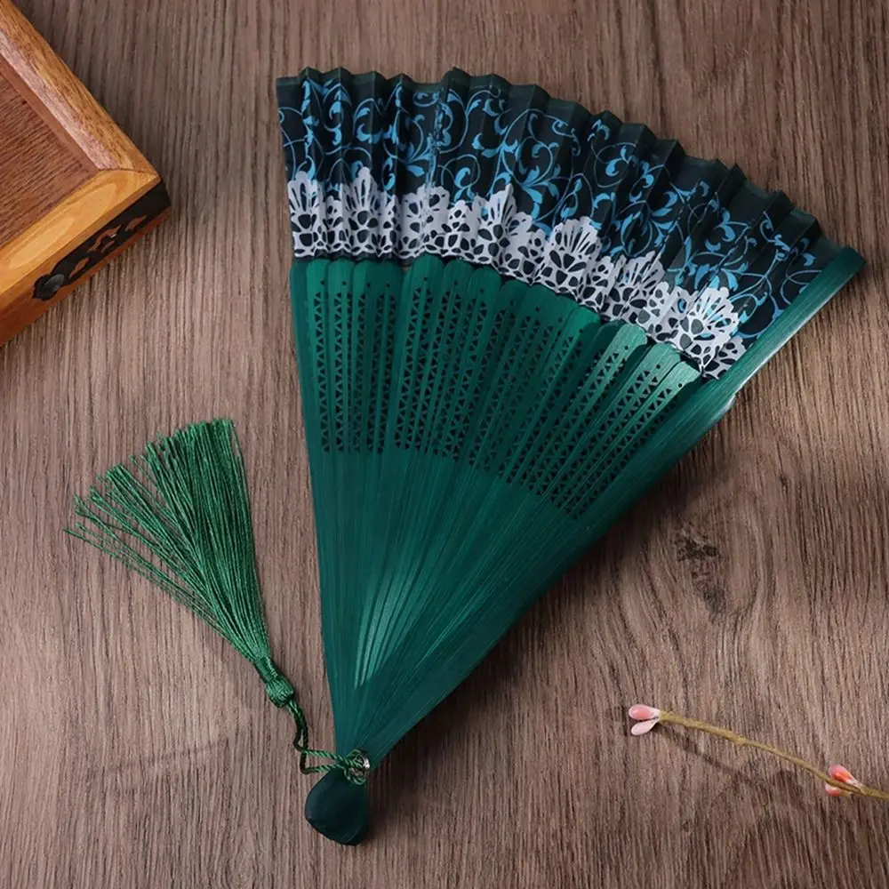 Ancient Folding Folding Fan Change Color Silk Cloth Dance Fan With Tassel Bamboo Dance