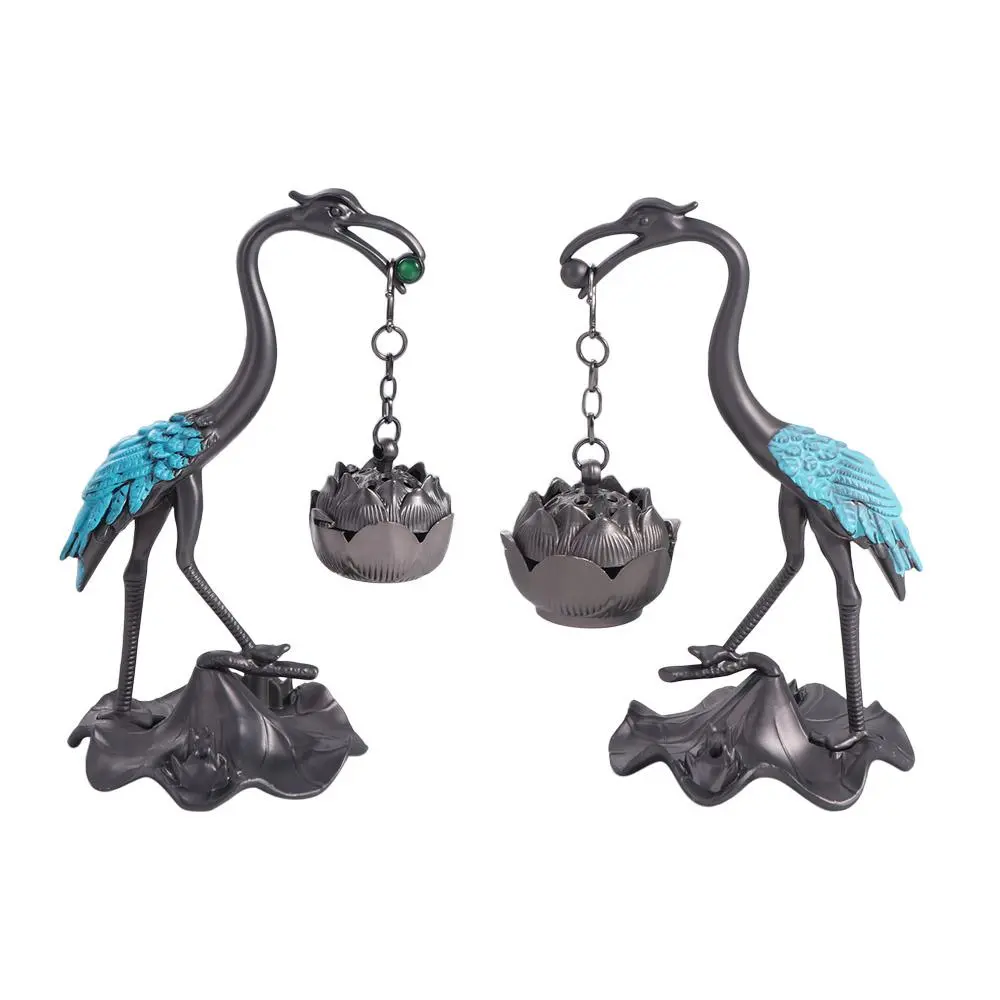 Crane Shape Crane Incense Holder Alloy Craft Handmade Lotus Crane Hanging Furnace Durable Antique Hanging Incense Tray Tea House