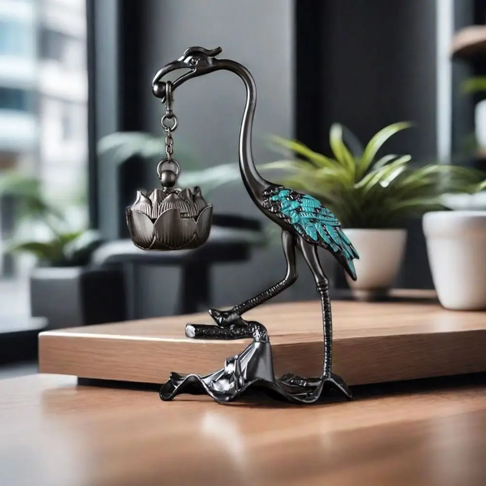 Crane Shape Crane Incense Holder Alloy Craft Handmade Lotus Crane Hanging Furnace Durable Antique Hanging Incense Tray Tea House