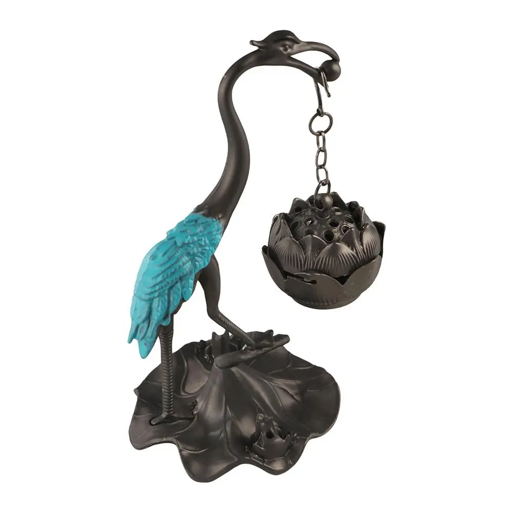 Crane Shape Crane Incense Holder Alloy Craft Handmade Lotus Crane Hanging Furnace Durable Antique Hanging Incense Tray Tea House