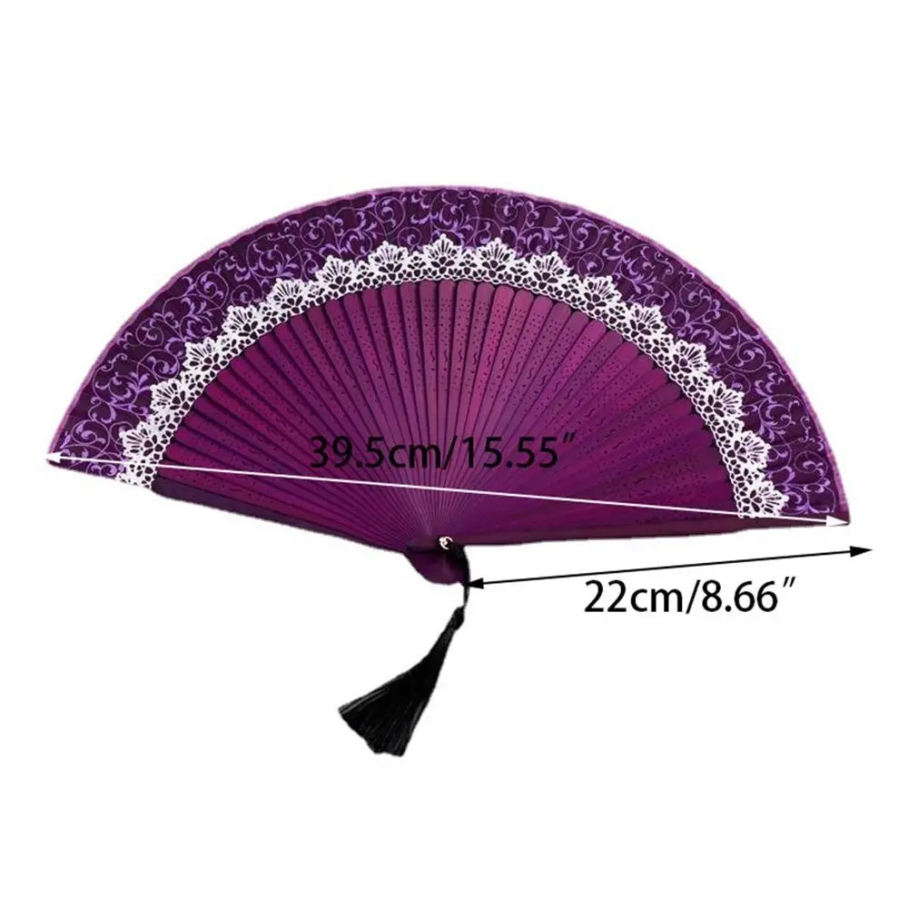 Ancient Folding Folding Fan Change Color Silk Cloth Dance Fan With Tassel Bamboo Dance