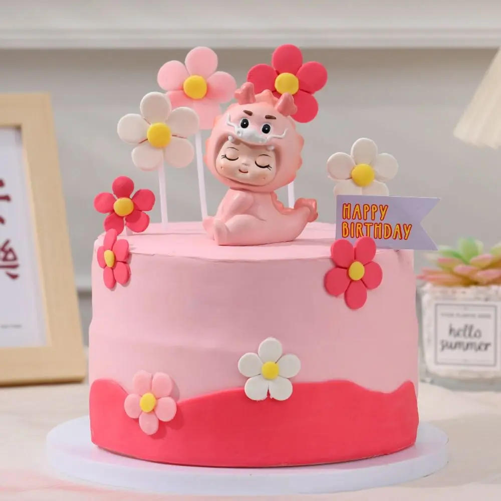 Cake Topper Cute Cartoon Dragon Baby Figurines Resin Boy Dragon Baby Statue Girl Desk Ornament Home Decoration