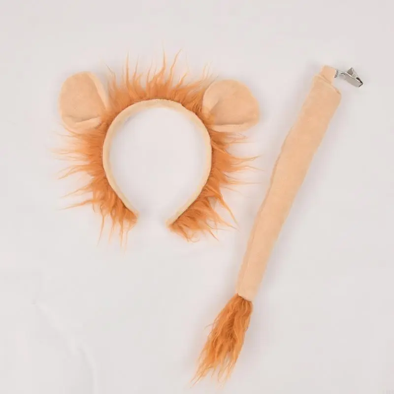 Lion Costume Set Ears Headband Tail Plush Animal Fancy Costume Accessories for Kids Halloween Cosplay Accessories