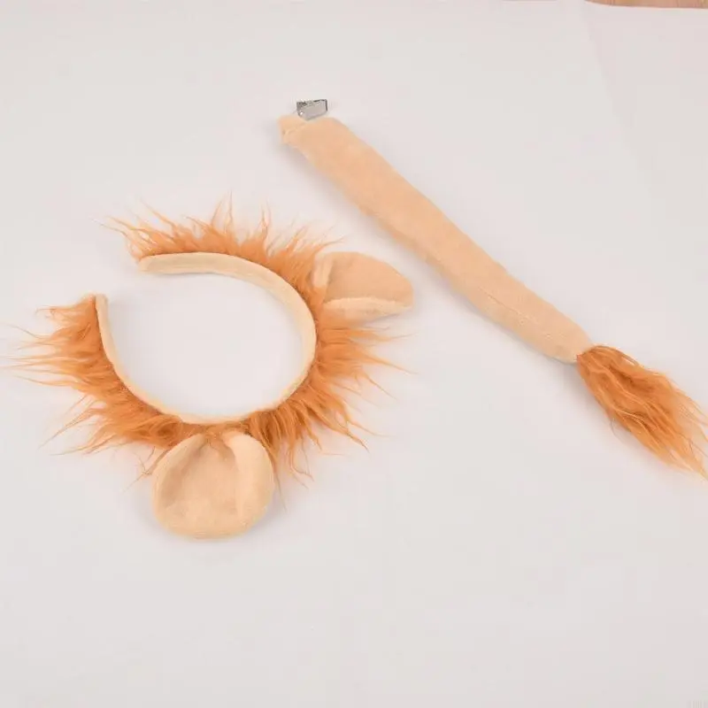 Lion Costume Set Ears Headband Tail Plush Animal Fancy Costume Accessories for Kids Halloween Cosplay Accessories