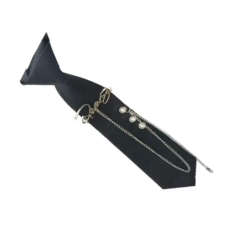 652F Korean Styles Tie for Adult Teens Letter and Tassels Chain Neck Tie for Student Uniform Dressingup Anime Clubwear Tie
