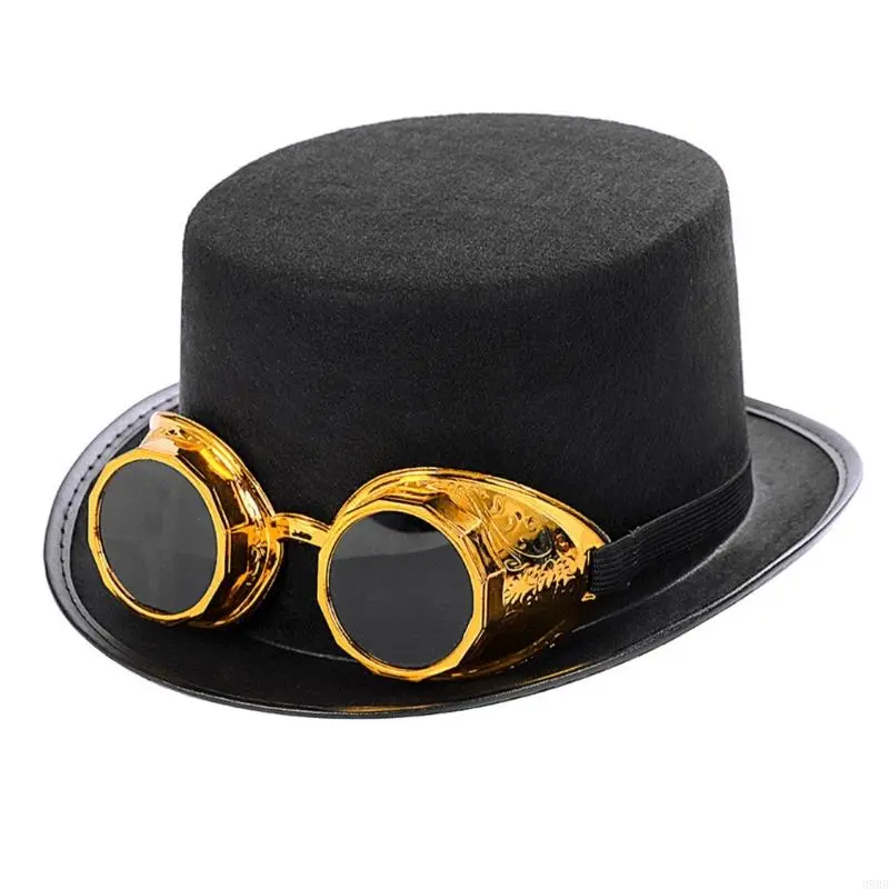 652F Victorian Steampunk Gothic Top Hat with Detachable Goggles Bowler   Halloween Cosplay Carnival Costume Accessory