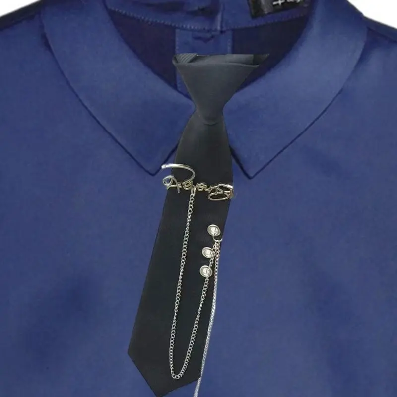 652F Korean Styles Tie for Adult Teens Letter and Tassels Chain Neck Tie for Student Uniform Dressingup Anime Clubwear Tie