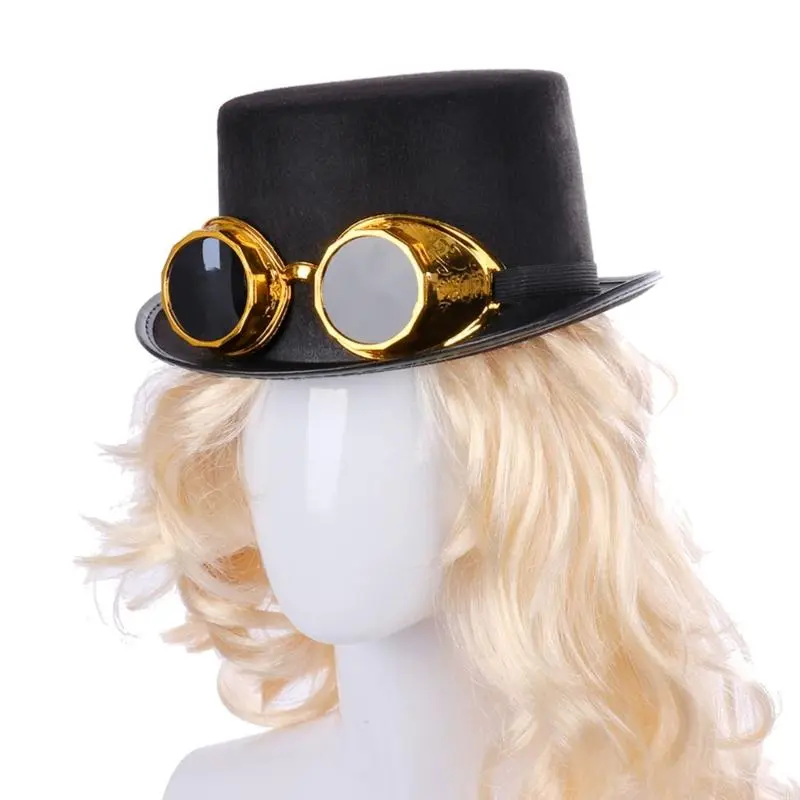 652F Victorian Steampunk Gothic Top Hat with Detachable Goggles Bowler   Halloween Cosplay Carnival Costume Accessory