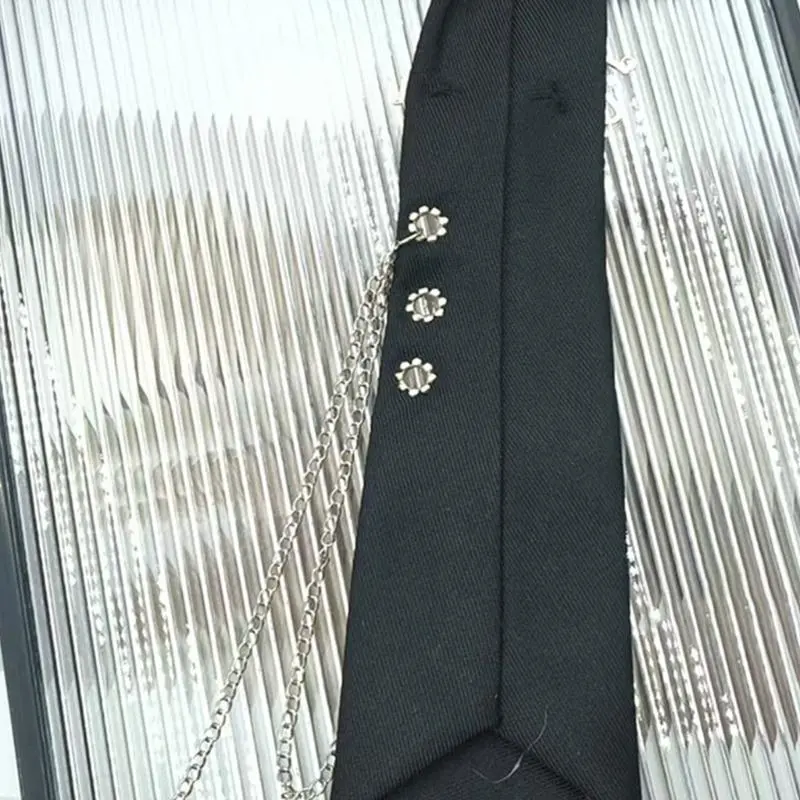 652F Korean Styles Tie for Adult Teens Letter and Tassels Chain Neck Tie for Student Uniform Dressingup Anime Clubwear Tie