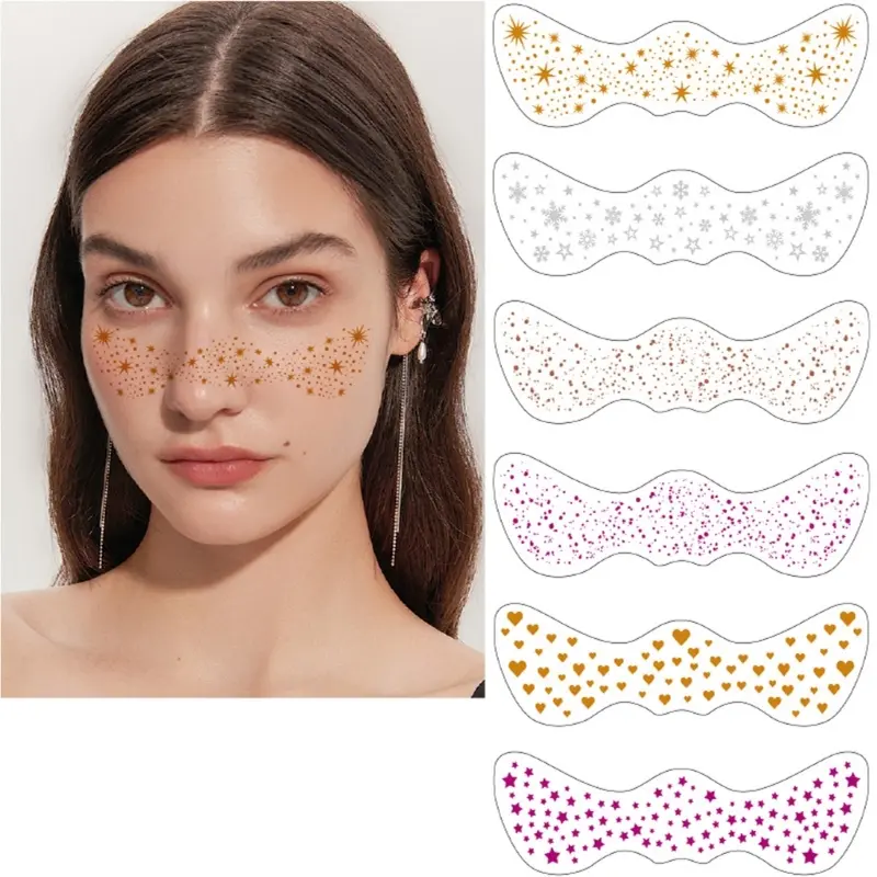652F Glitter Freckle Tattooed,Glitter Face Speckles Makeup Temporary Tattooed,Glitter Face Freckle Patches Makeup Accessories