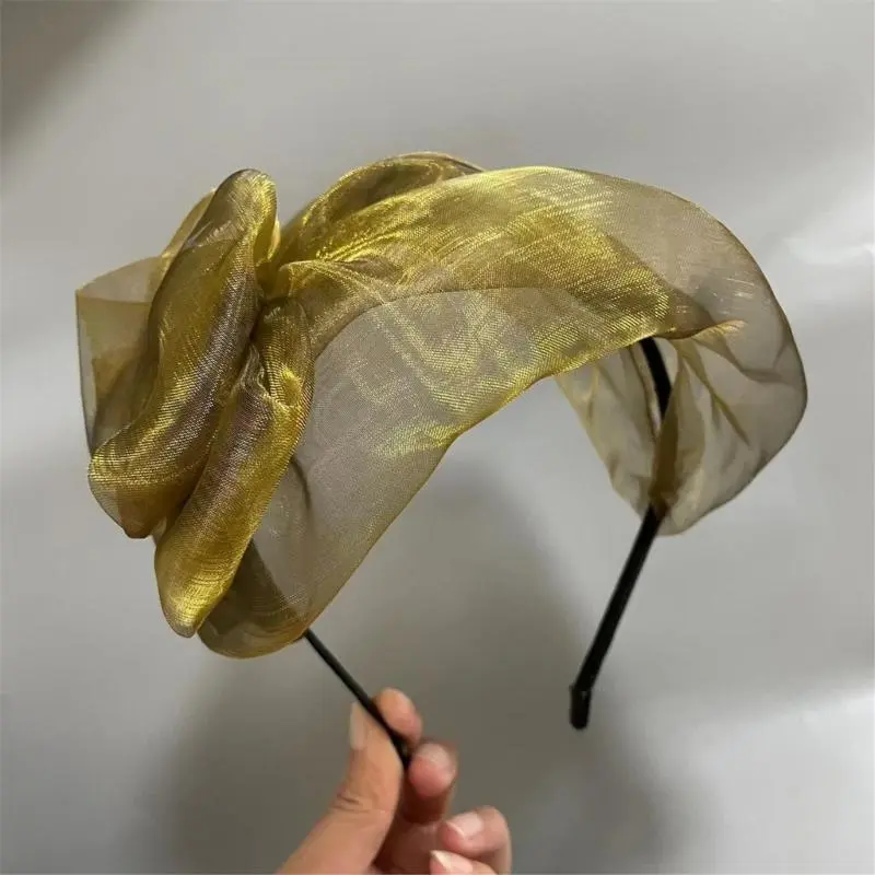 652F Elegant High Skull Hairband Mesh Bowtie Headband French Mesh Lace Hairhoop for Female Teaparty Hair Shaping Ornament