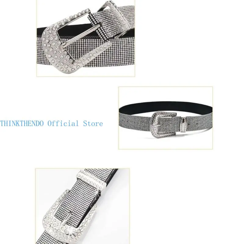 39BB Shimmering Full Rhinestones Studded Waist Belt Pin Buckle Belt for Evening Party