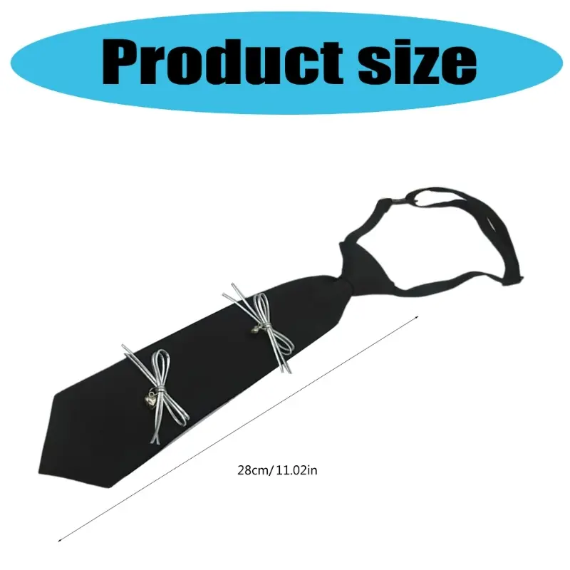 652F Women's Fashionable Campus Black Necktie Aesthetic Bowknot Embellishment Adjustable Pre Tied Tie for School and Parties
