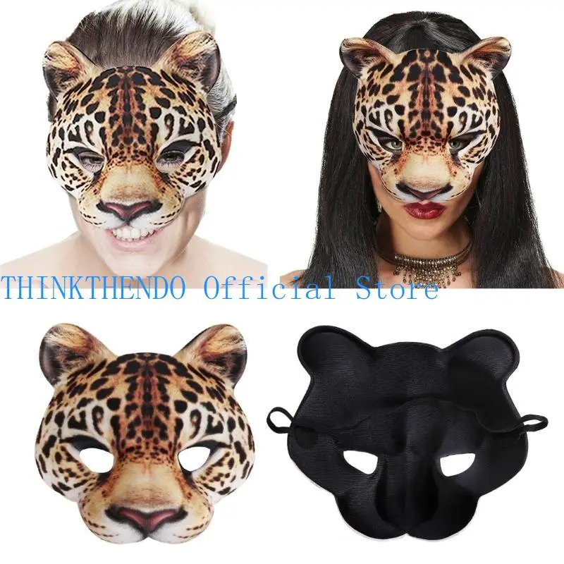 39BB Leopard Mask Halloween Half Face Funny Mask Masquerad Costume Carniva Mask