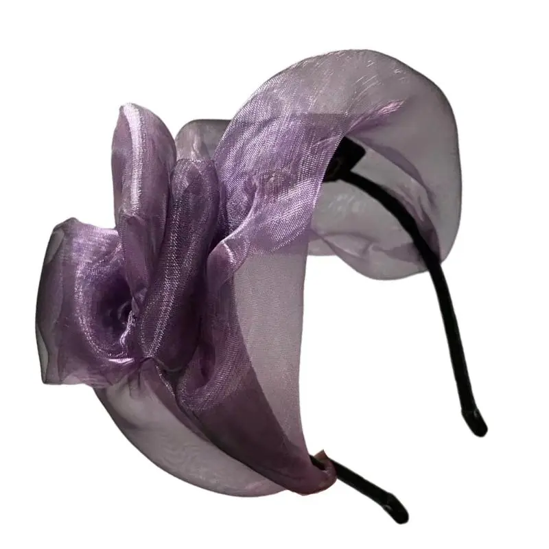 652F Elegant High Skull Hairband Mesh Bowtie Headband French Mesh Lace Hairhoop for Female Teaparty Hair Shaping Ornament