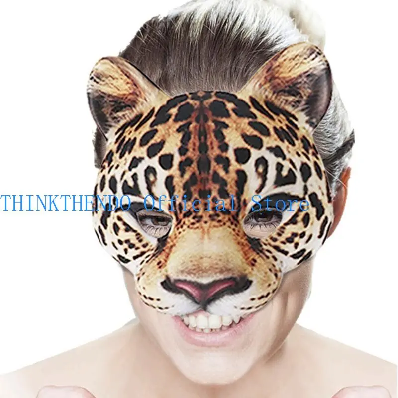 39BB Leopard Mask Halloween Half Face Funny Mask Masquerad Costume Carniva Mask