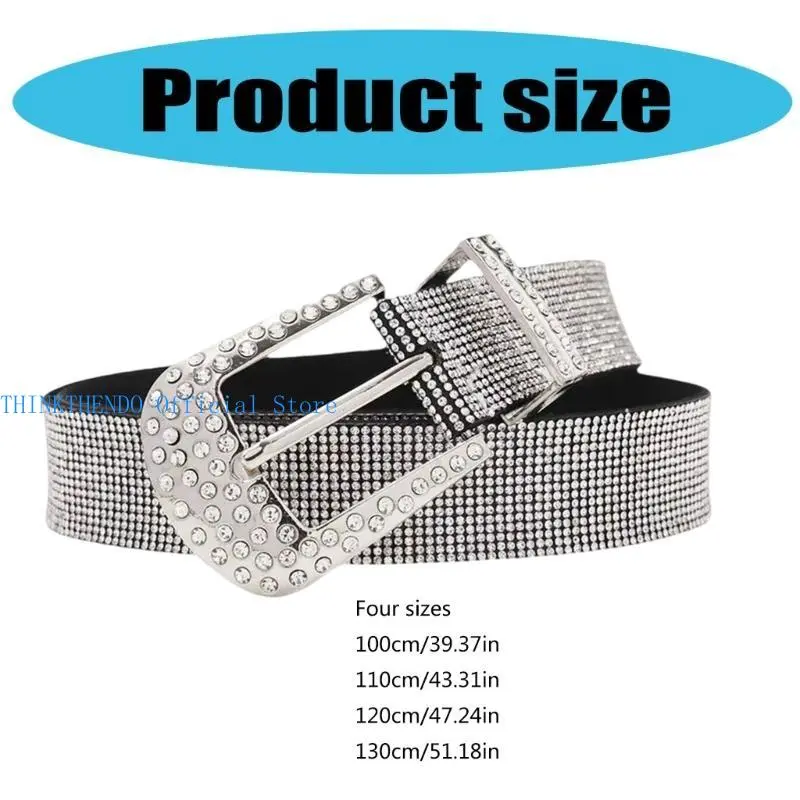 39BB Shimmering Full Rhinestones Studded Waist Belt Pin Buckle Belt for Evening Party