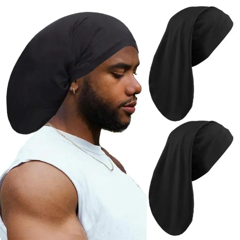 652F Men's Long Tail Headscarf Moisture Absorbent Dreadlocks Hair Wrap Turban Hat for Post Shower and Gym Use Quick Drying