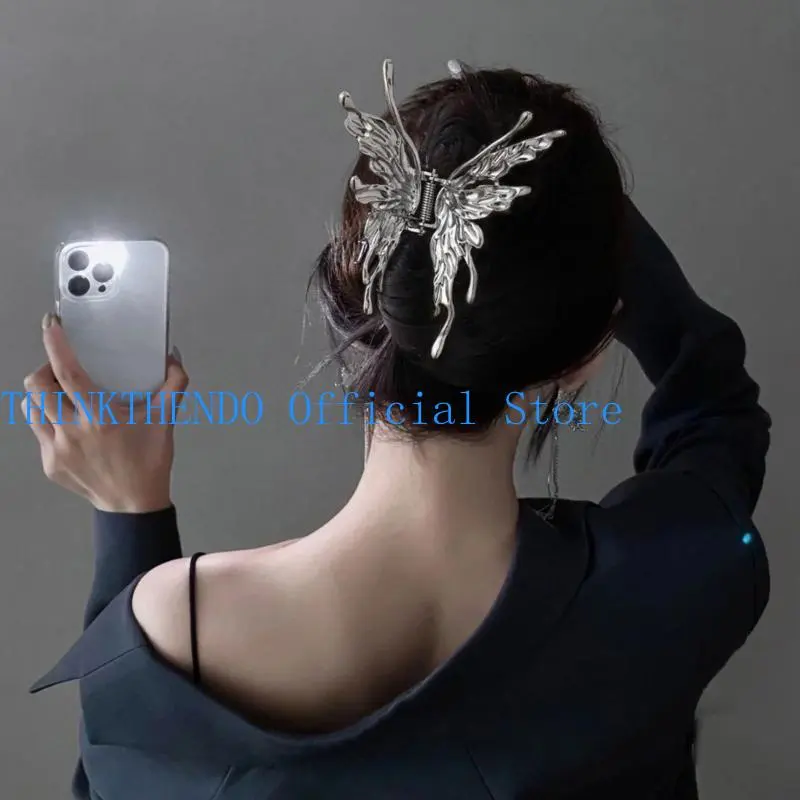 39BB Silver Hair Claw Large Ponytail Catch Elegant Barrettes Strong Hold Hairpin
