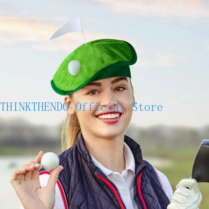 652F Novelty Golfer Hat Feature Simulated Golf Ball Flags Plush Headgear for Party Costumes and Daily Event Green