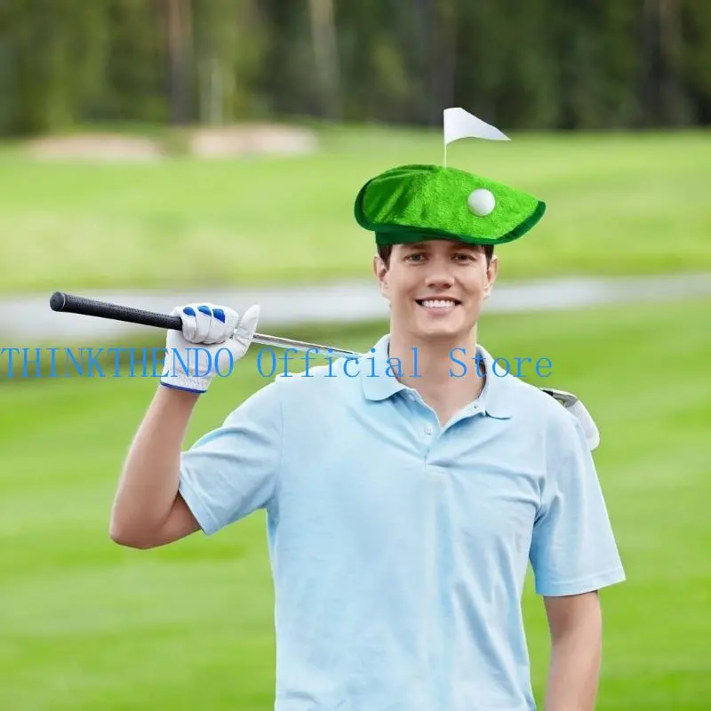 652F Novelty Golfer Hat Feature Simulated Golf Ball Flags Plush Headgear for Party Costumes and Daily Event Green