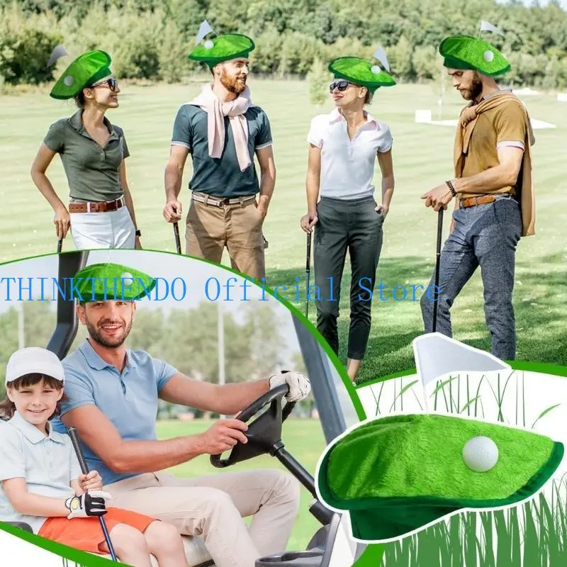 652F Novelty Golfer Hat Feature Simulated Golf Ball Flags Plush Headgear for Party Costumes and Daily Event Green